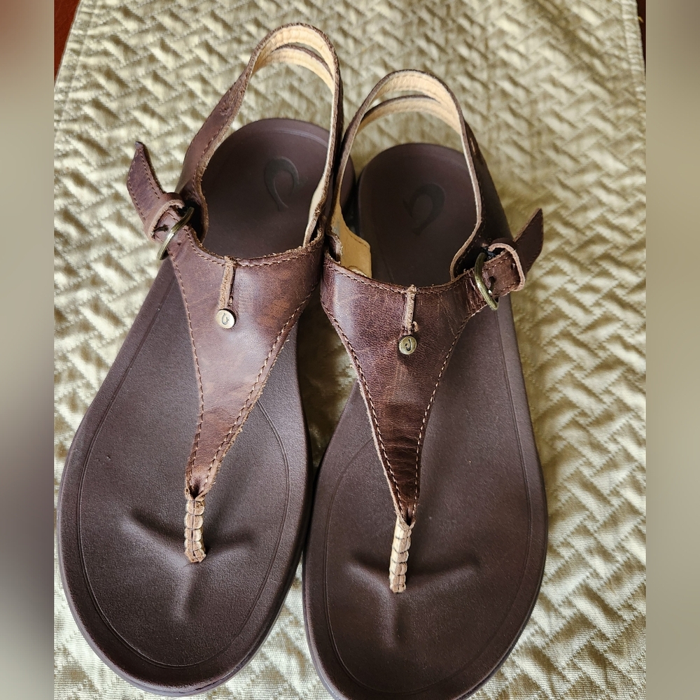 OluKai Dark Brown Women's Leather Sandals